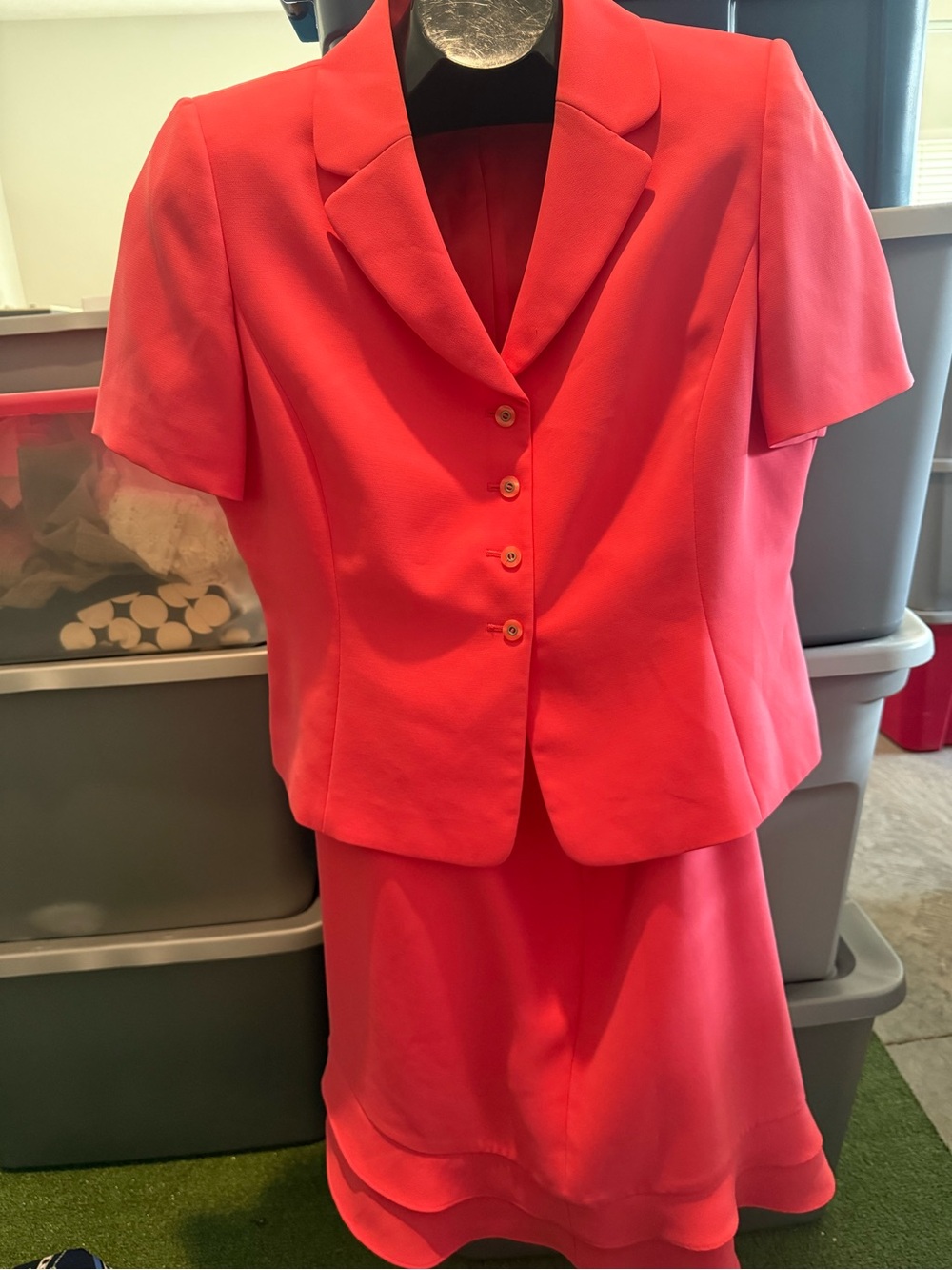Bright Coral Two-Piece Skirt Suit mp36